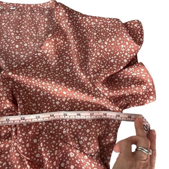 Rust Red Printed Ruffle Mini Dress - Size M - Picture 8 of 11